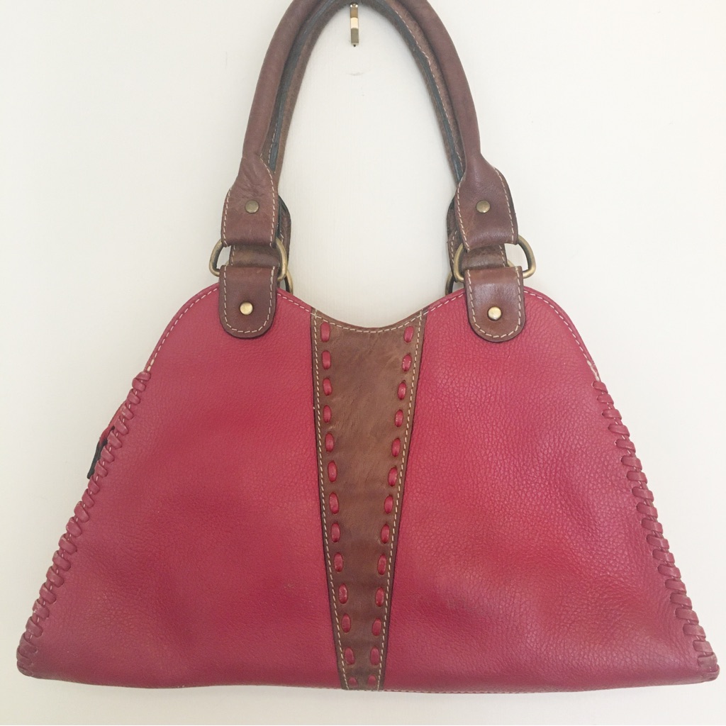 Sophia Visconti Red Pebbled Leather With Brown Accents Shoulder Bag